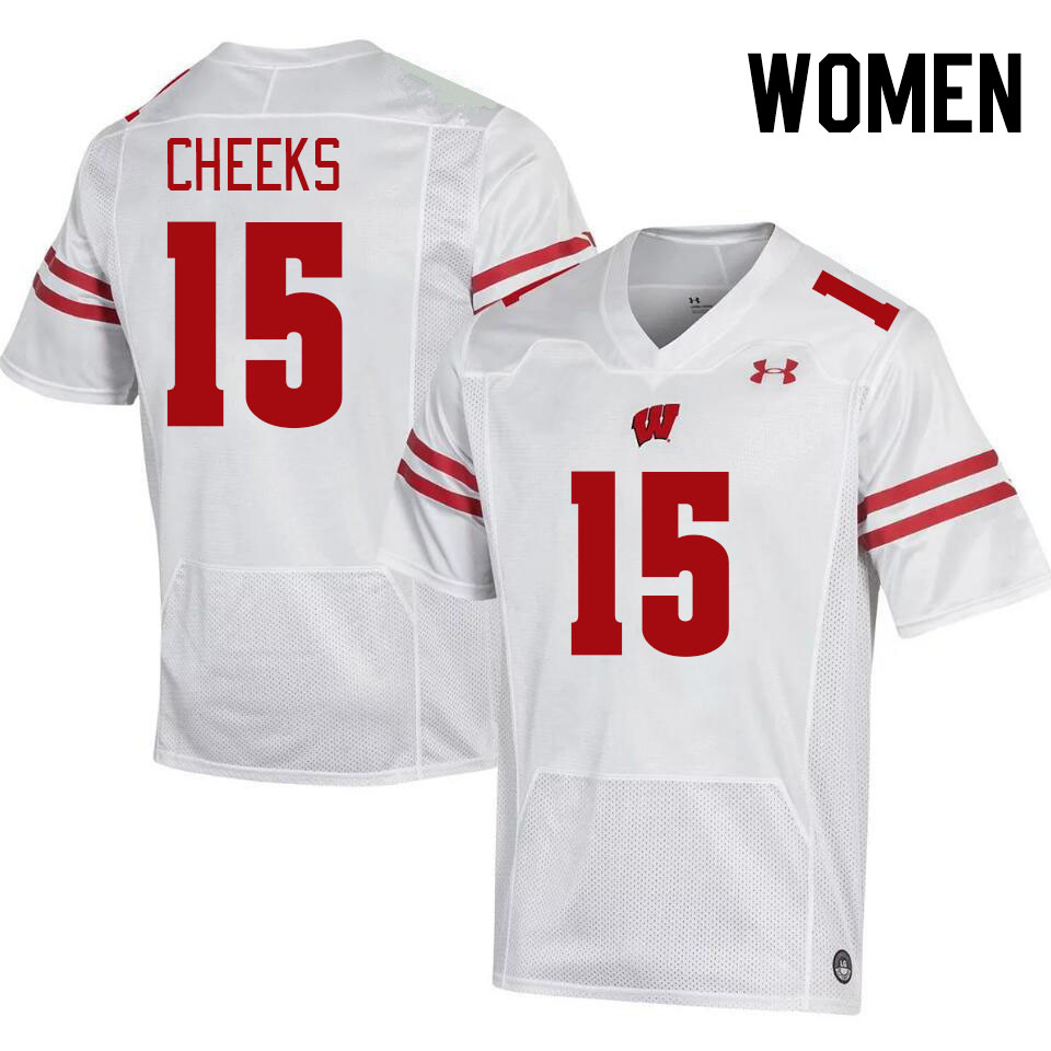 Women #15 Sebastian Cheeks Wisconsin Badgers College Football Jerseys Stitched-White